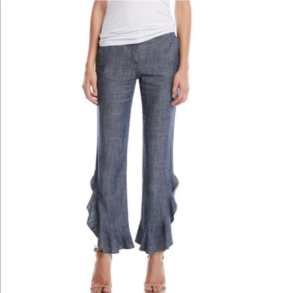 Trina Turk Indigo Chambray Ruffle Pants